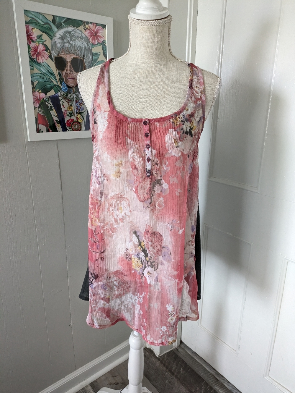 Charlotte Russe Y2K tank floral size Medium Chiffon Romantic Whimsical *